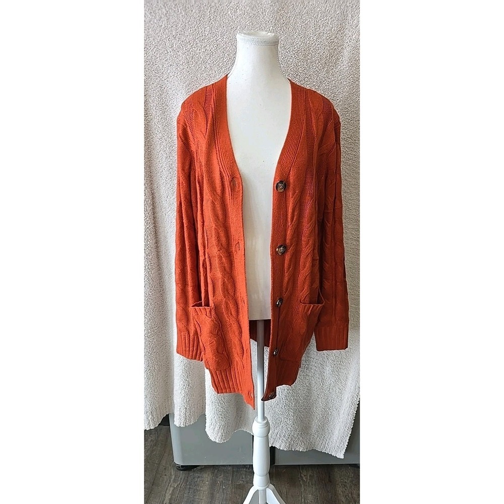 Meroketty Cable Knit Long Sleeve Button Cardigan Women's L NWT